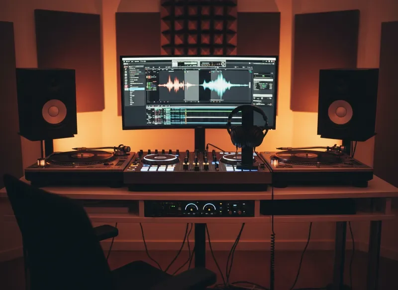 Professional DJ studio equipment and mixing console