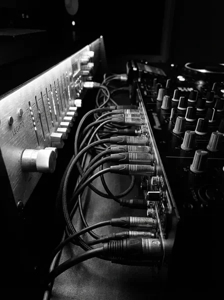 Professional DJ mixer and studio equipment detail